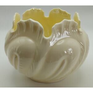 Belleek Cabbage Leaf Bowl Vase Yellow Luster Porcelain Back Stamp 3 1/2 Inches